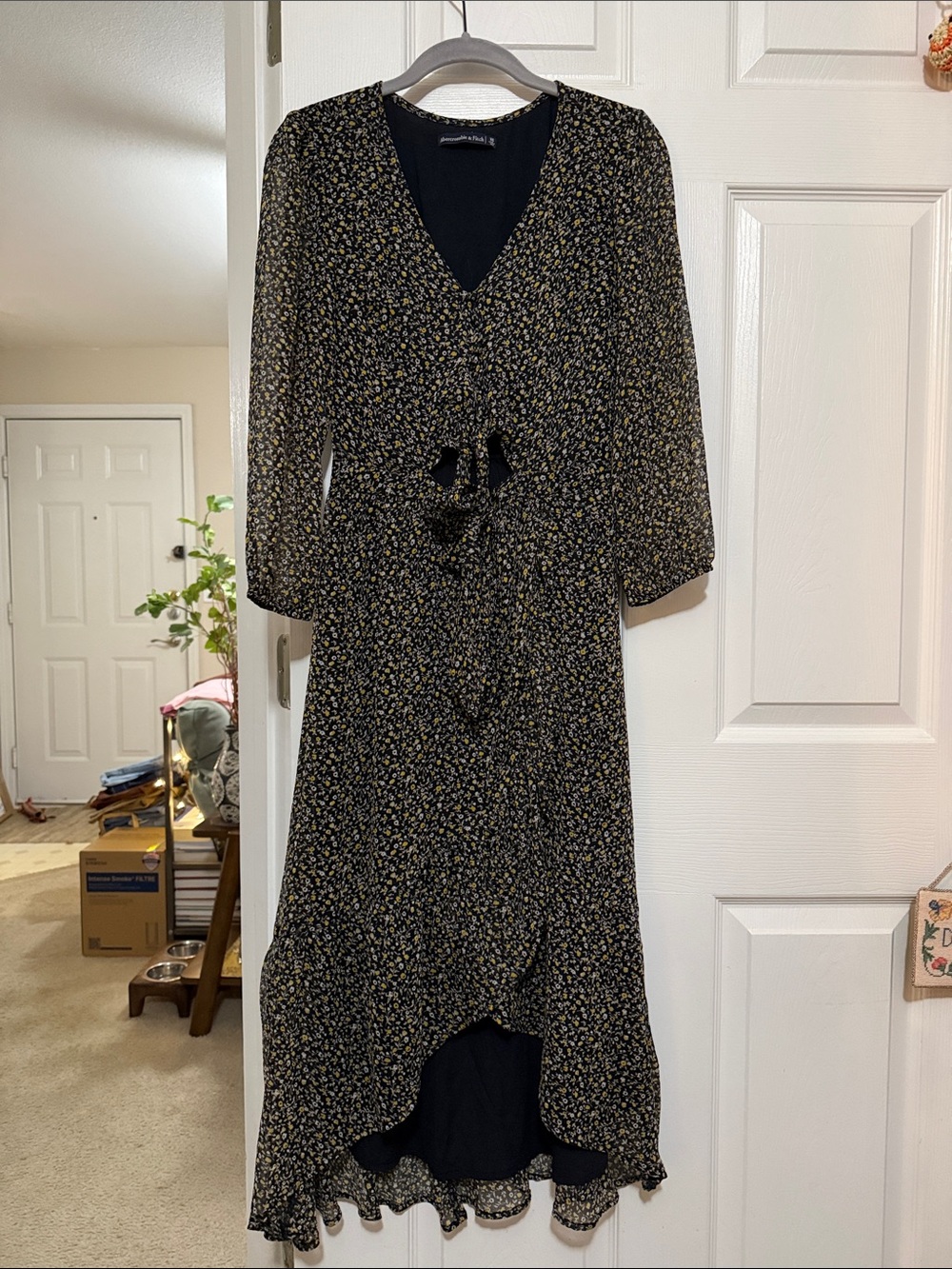 Abercrombie & Fitch Black Dress with Yellow Floral High-Low Hem